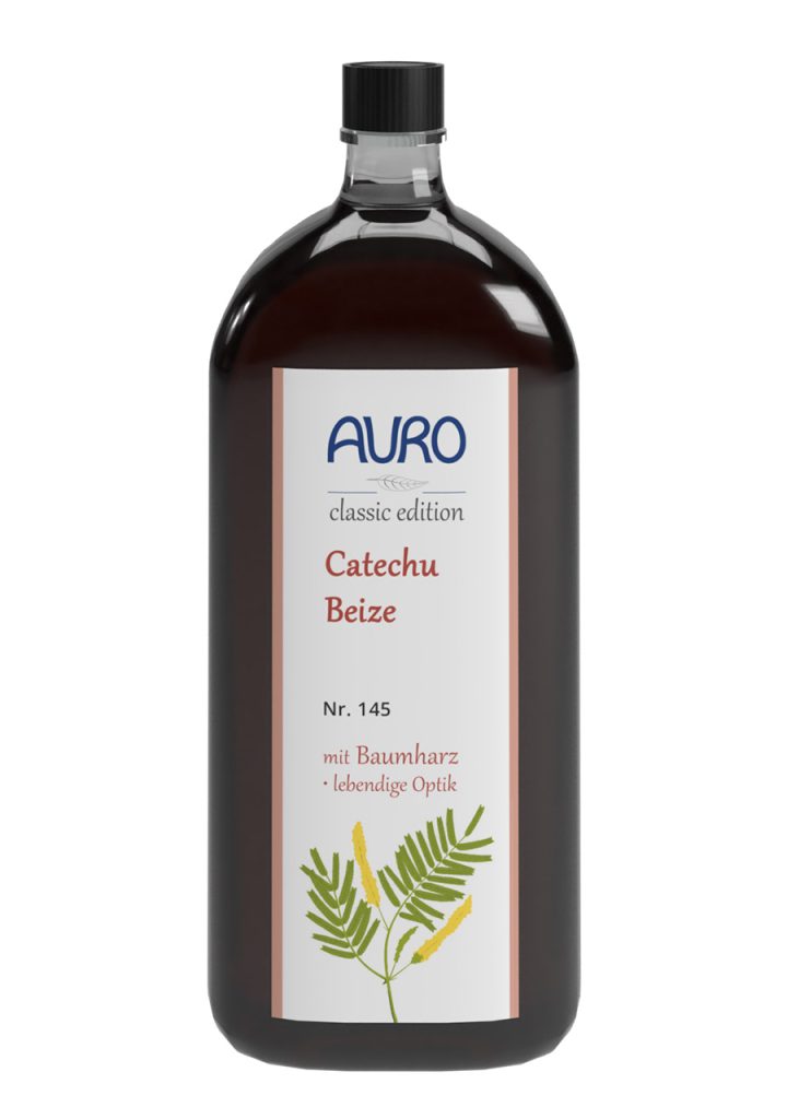 AURO Catechu Boyası No. 145, 0,25 litre şişe, kahverengi etiketli doğal renkli ahşap boyası