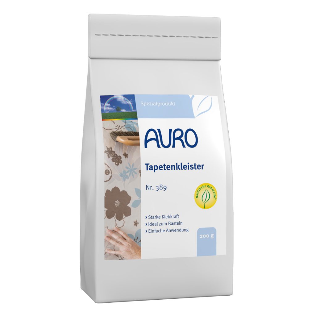 AURO Duvar Kağıdı Tutkalı No. 389, 0,2 kg torba, beyaz etiketli – kağıt duvar kağıtları için ideal