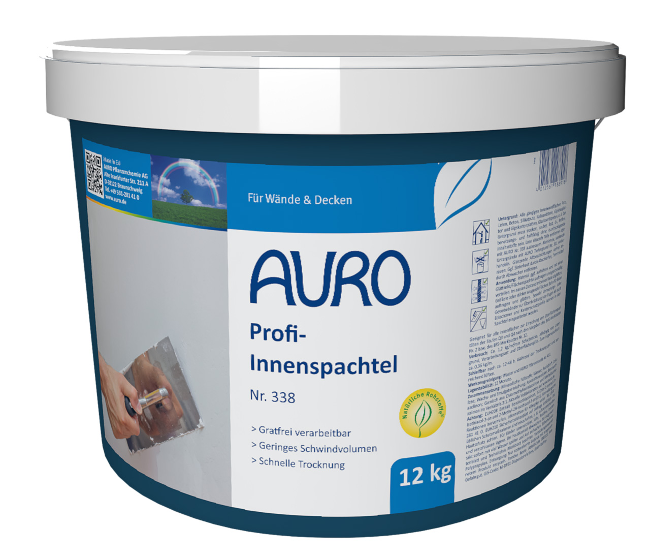 AURO Profi İç Mekan Macunu No. 338 – profesyonel uygulamalar için 12 kg büyük ambalaj