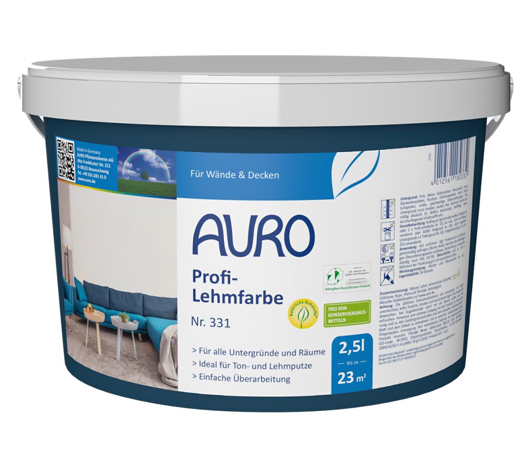 AURO Profi Kil Boyası No. 331, 2,5 litrelik ambalaj, ürün etiketi ve REPLEBIN® mührü ile