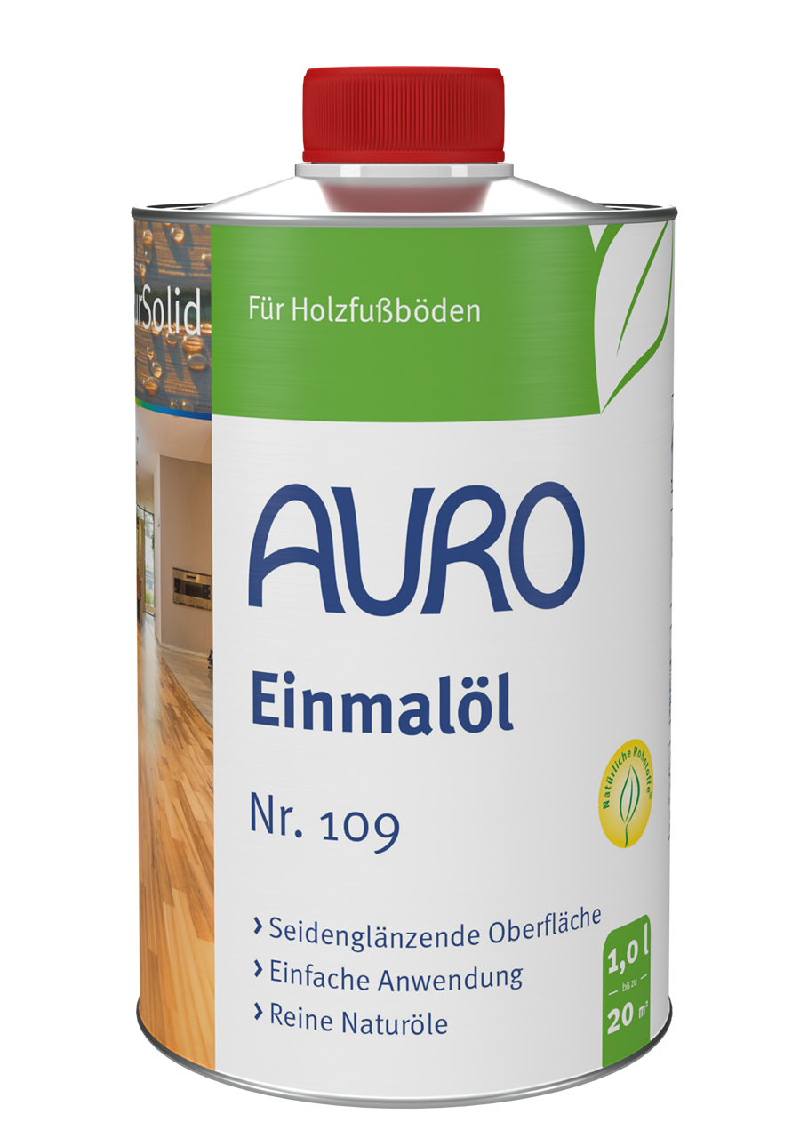 AURO Einmalöl No. 109, 1 litrelik kutuda, doğal renkli, Bio mührü ve ipeksi mat finiş ile