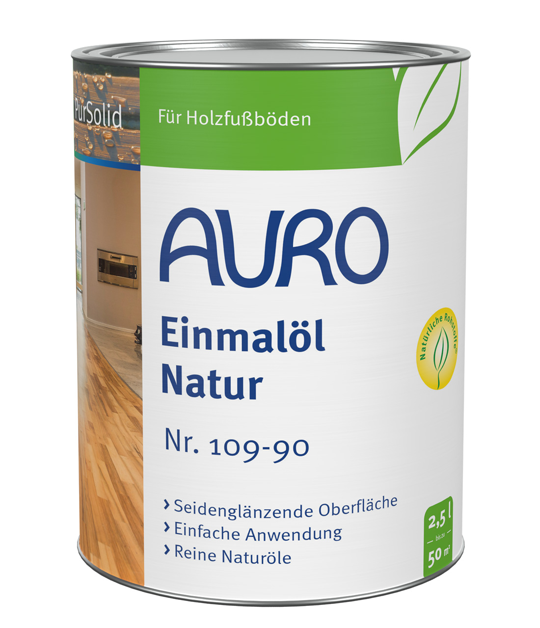 AURO Einmalöl-Natur No. 109-90, 2,5 litre, solvent içermez, beyaz pigmentli, DIN EN 71 onaylı, ipeksi mat.
