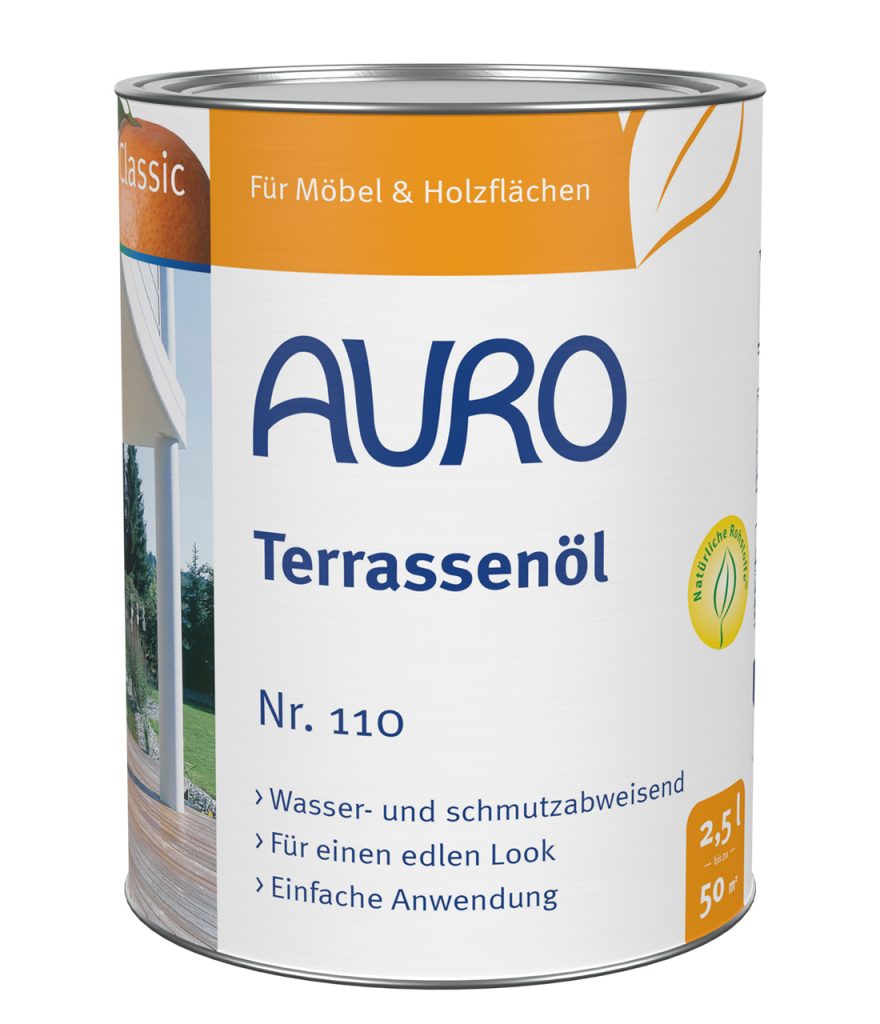 AURO Teras Yağı No. 110 – 2,5 litre doğal renkli, ahşap teraslar için doğal hava koruması