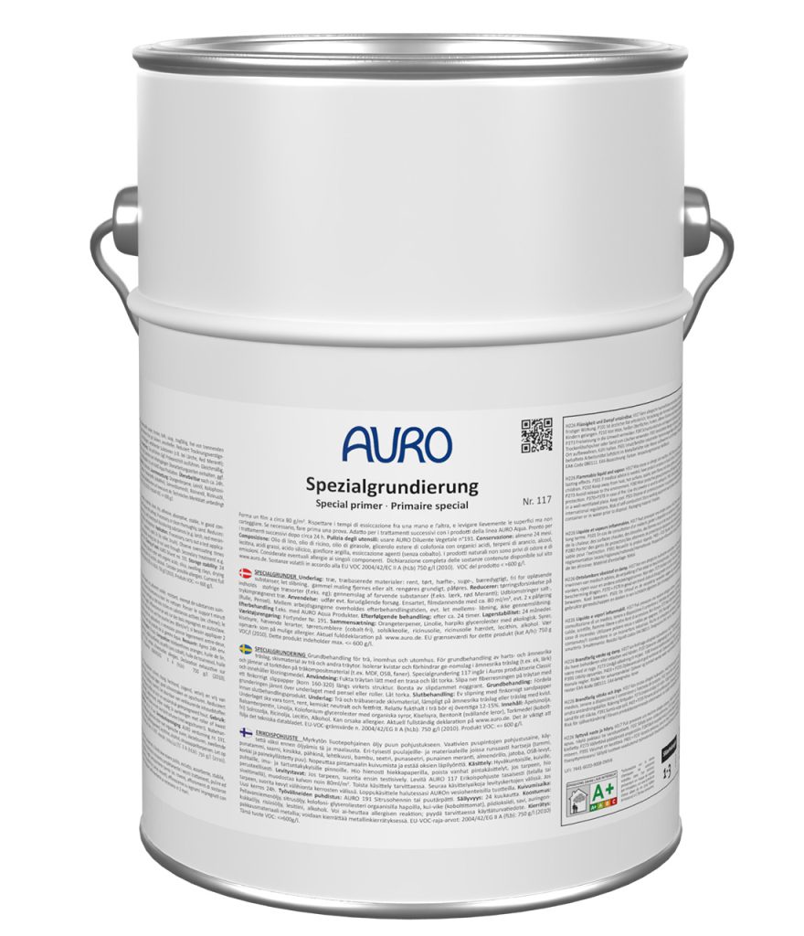 AURO Özel Astar No. 117, 10 litre kutu, Naturfarben, emisyon test edilmiş, ahşap astarı.