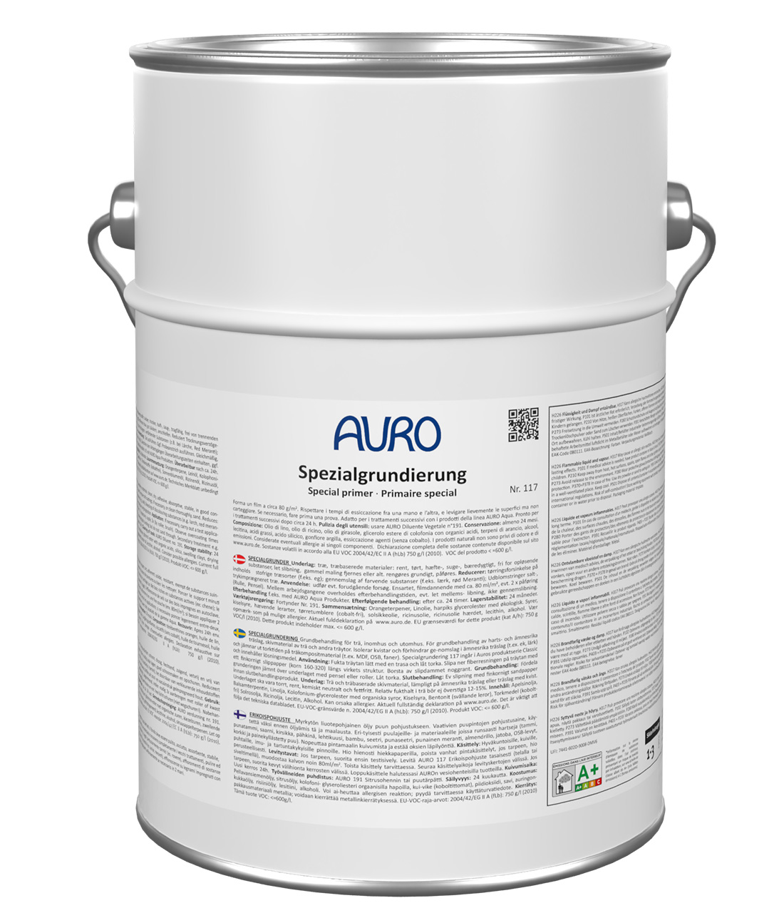 AURO Özel Astar No. 117, 10 litre kutu, Naturfarben, emisyon test edilmiş, ahşap astarı.