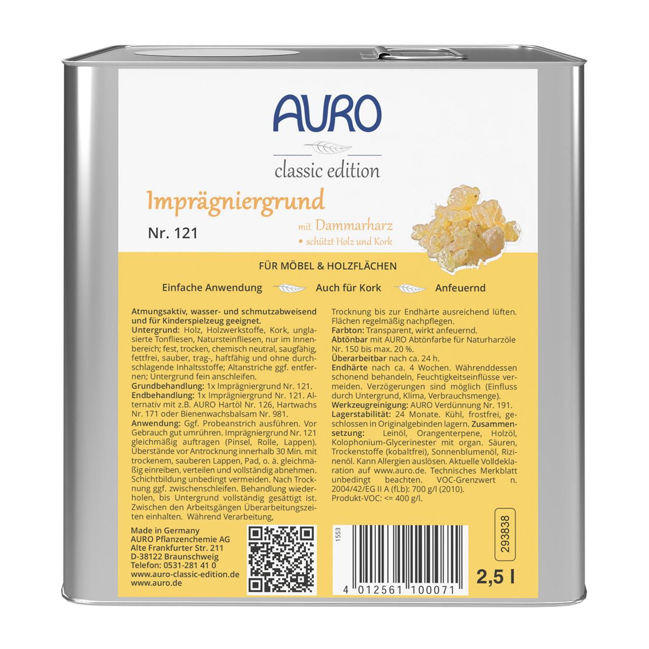 AURO Emprenye Astarı No. 121 – 2,5 litre bidon ahşap koruma
