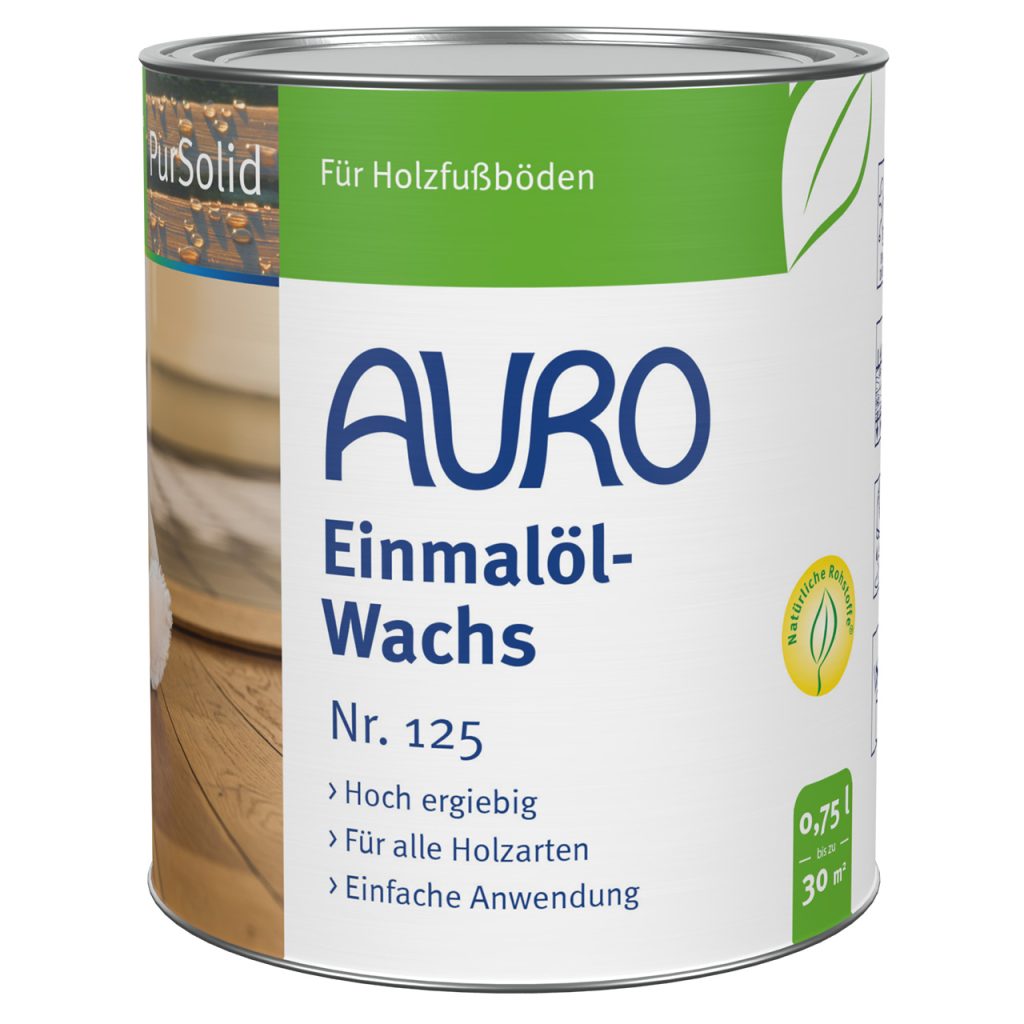 AURO Einmalöl-Wachs No. 125, 0,75 litre kutu, mobilyalar ve zeminler için doğal renkli etiket.