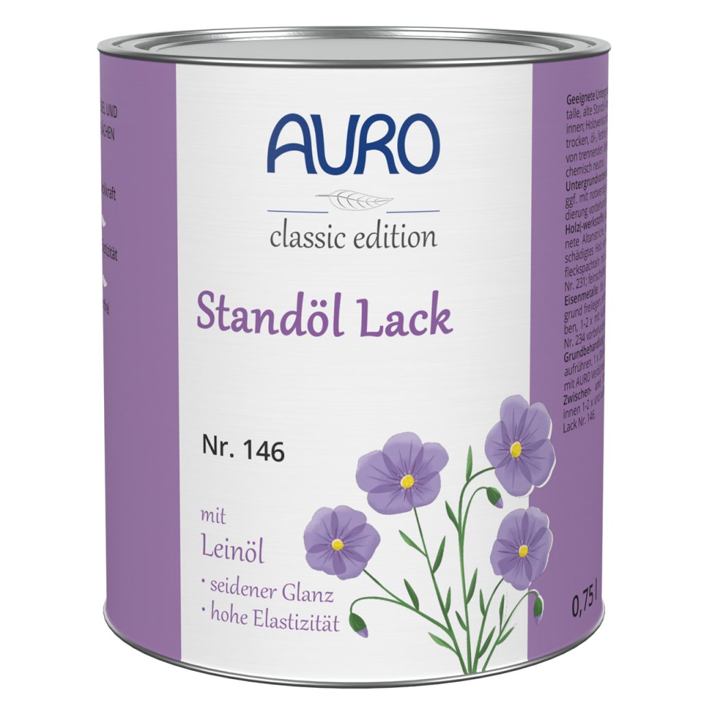 AURO Standöl Lake No. 146, 0,75 litre kutu – ipeksi mat, reçinesiz, keten yağı bazlı lake