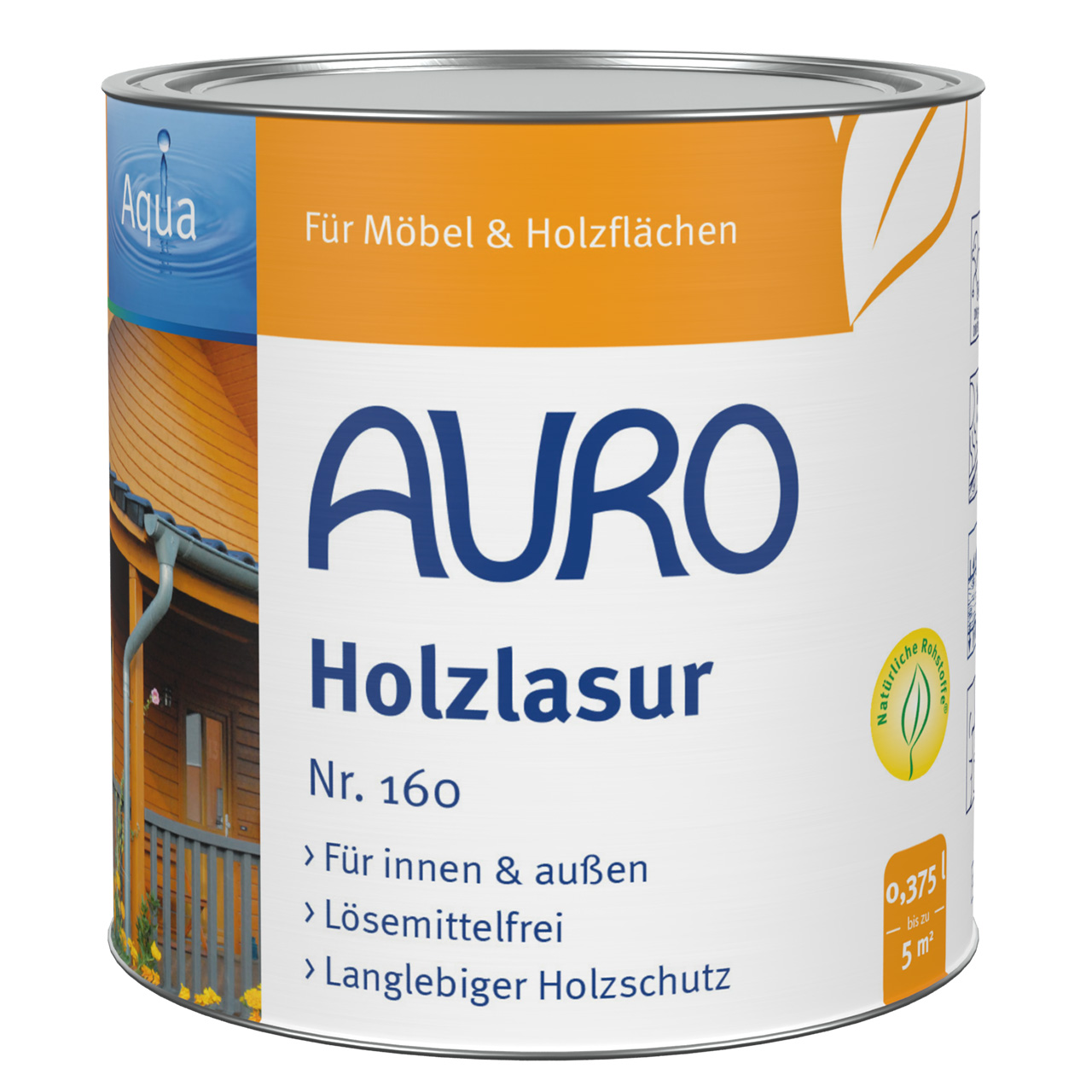 AURO Aqua Ahşap Lazuru No. 160 – 0,375 litrelik ambalaj, iç ve dış mekanda uzun ömürlü, solvent içermeyen ahşap koruması için