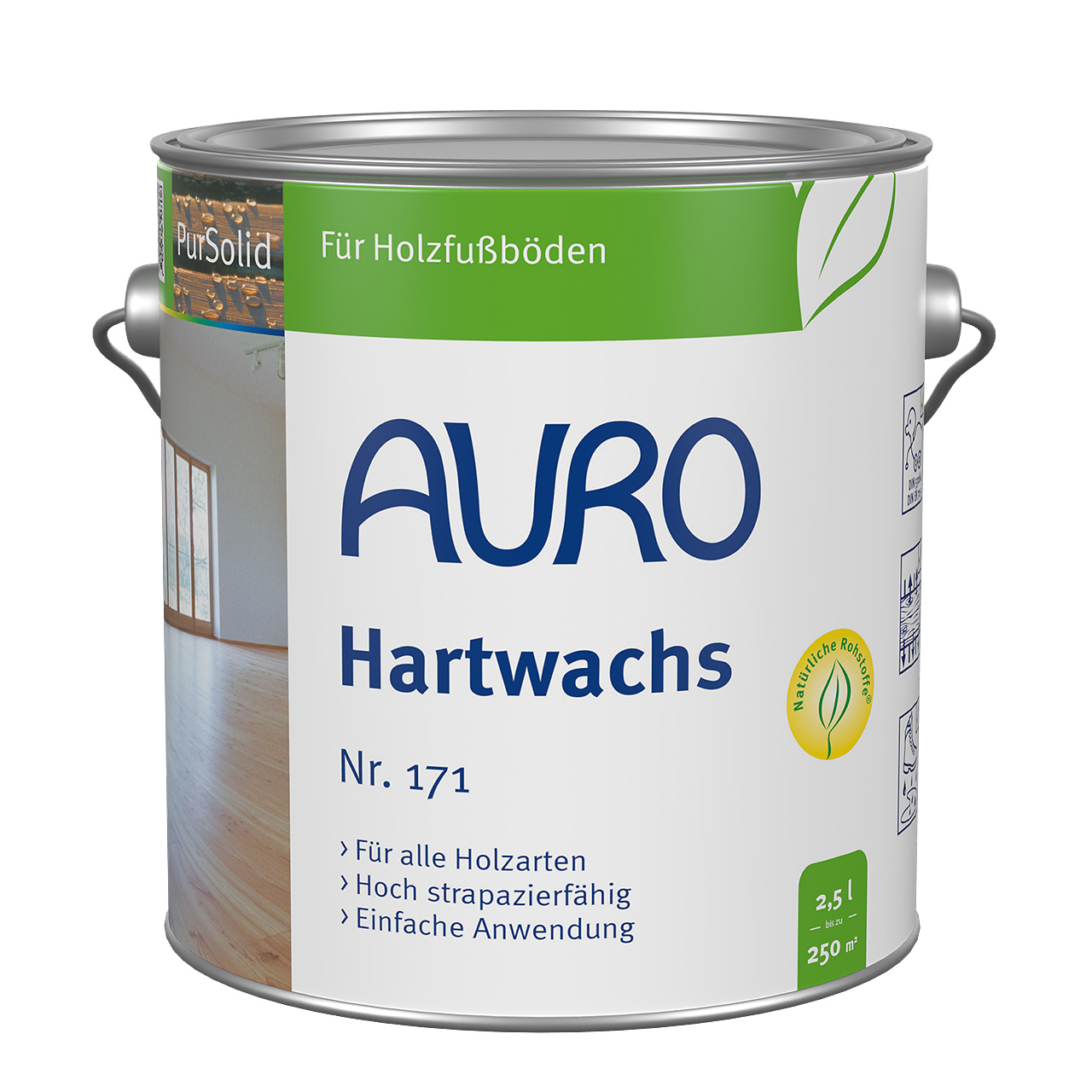 AURO Hartwachs No. 171, 2,5 litrelik kutuda, ahşap zeminler ve mobilyalar için PurSolid doğal mum.