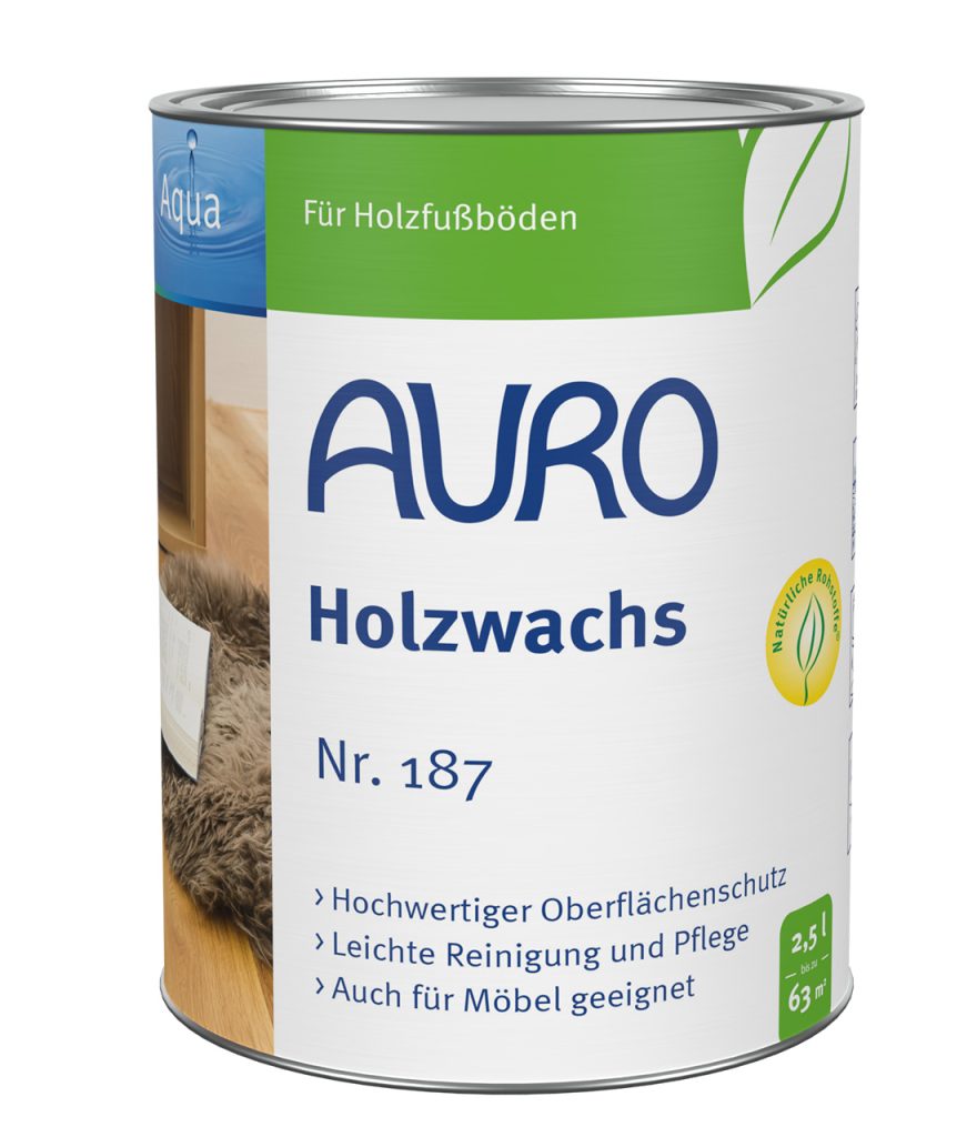 AURO Ahşap Mumu No. 187, 2,5 litrelik kutu, solvent içermez, Aqua etiketli, ahşabı ve linolyumu korur