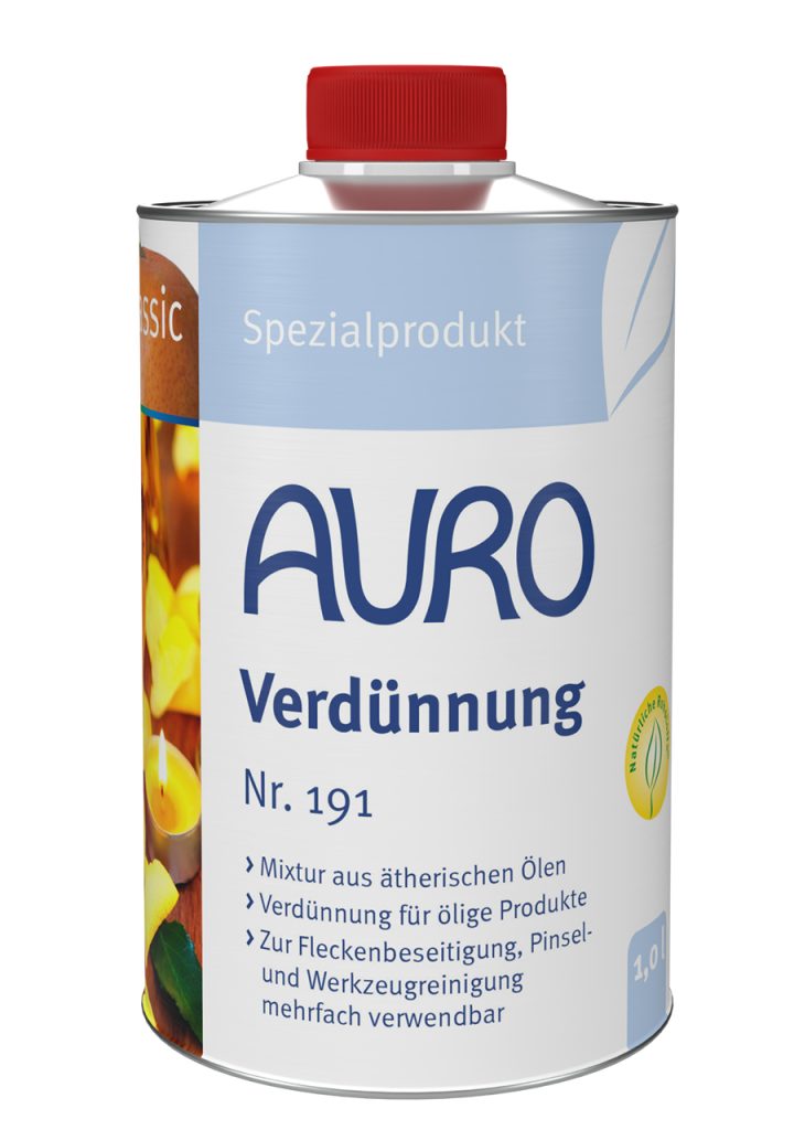 AURO İnceltici No. 191, 1 litre teneke şişe, Bio mührü ve etiketli.