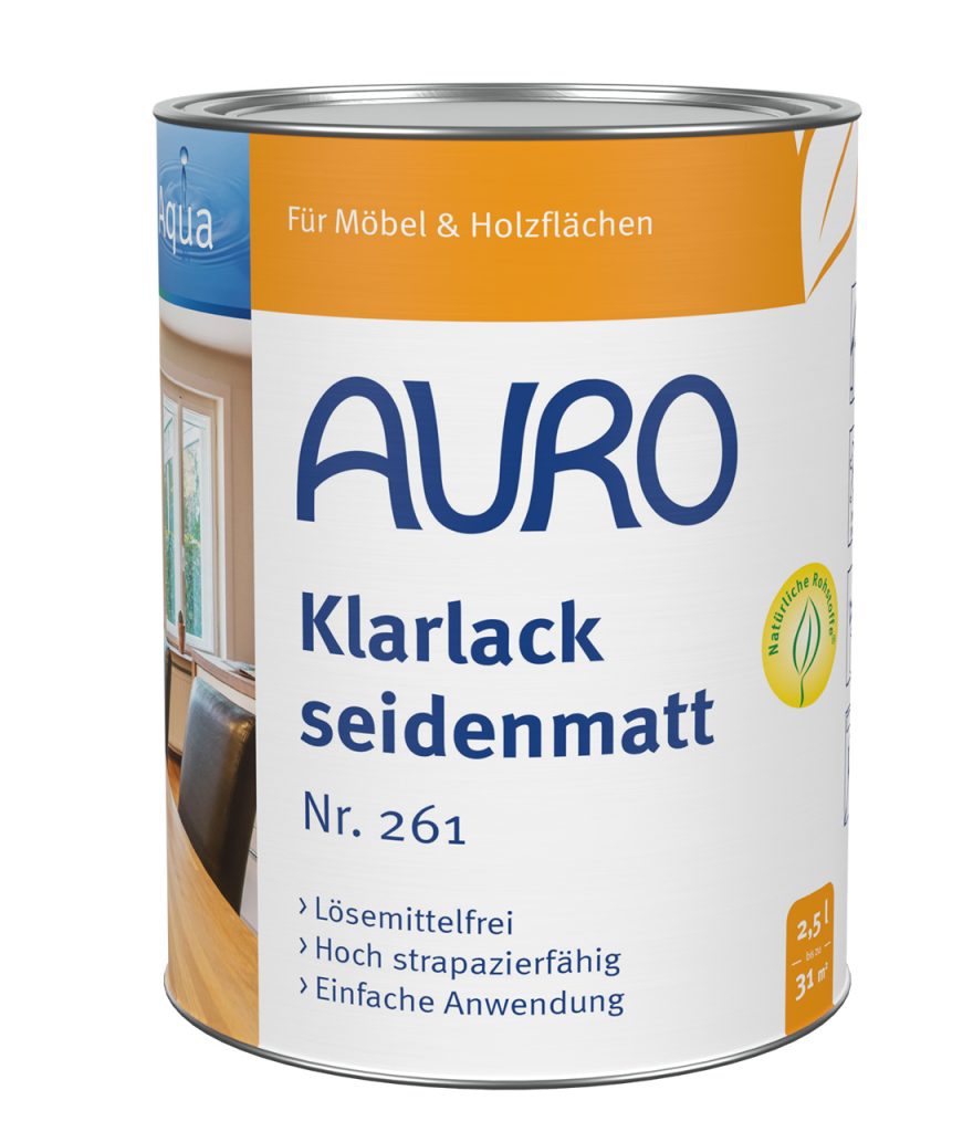 AURO Şeffaf Vernik ipek mat No. 261 – Naturfarben mühürlü 2,5 litre kutu.