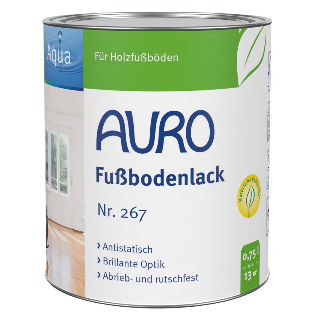 AURO Zemin Lakesi No. 267, 0,75 litre kutu, solvent içermez, ahşap zeminler için şeffaf ahşap lakesi