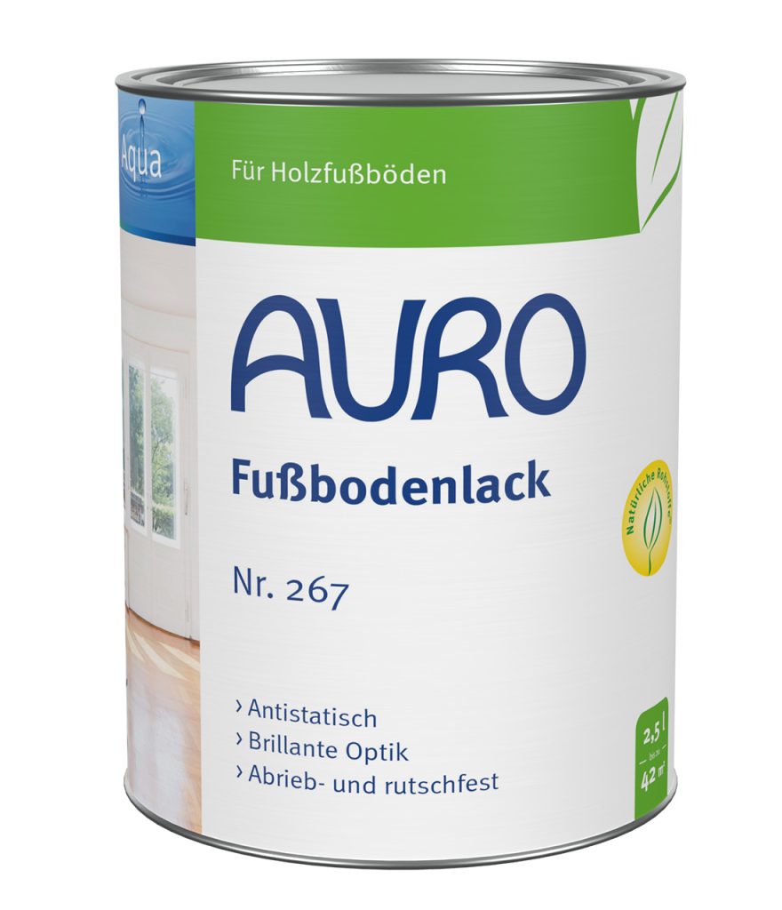 AURO Zemin Lakesi No. 267, 2,5 litre kutu, solvent içermez, ahşap zeminler için şeffaf koruma lakesi
