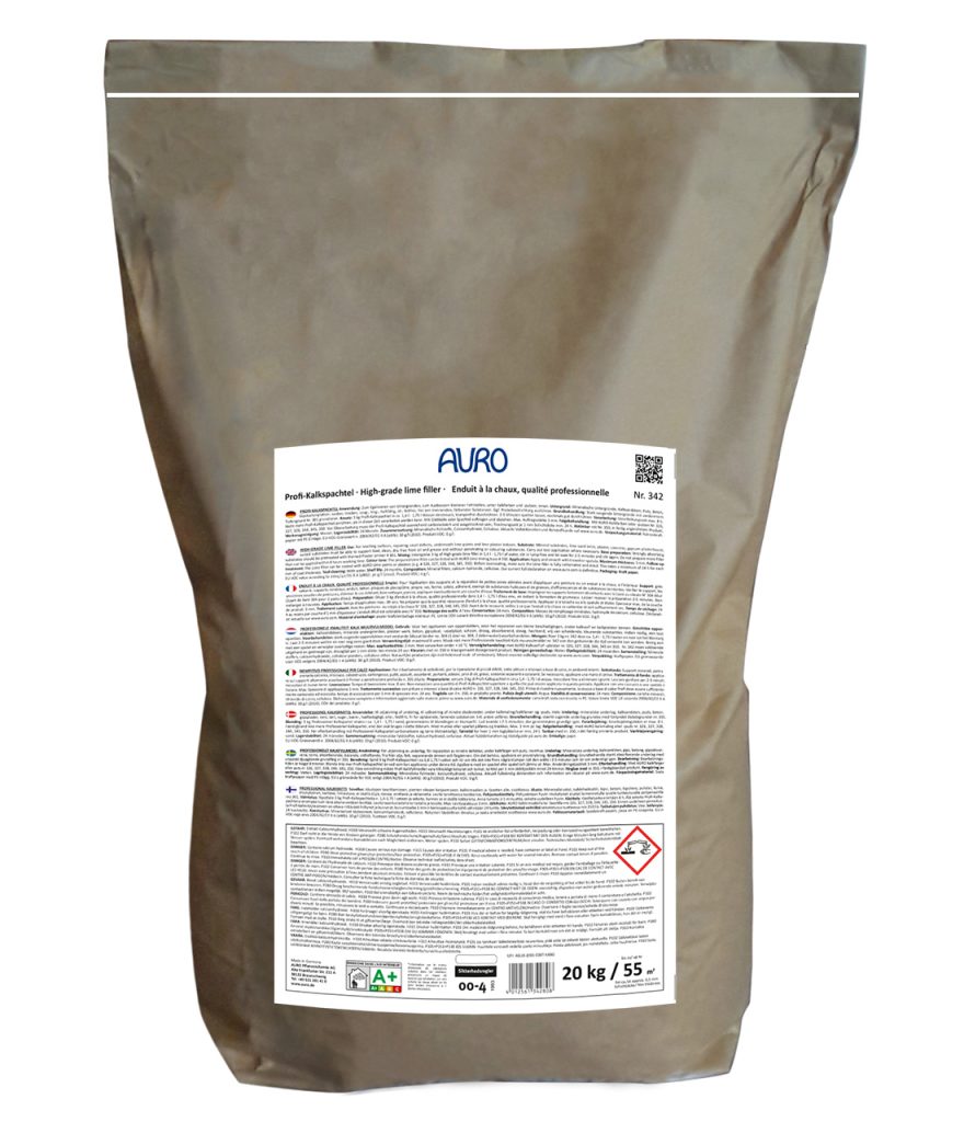 AURO Profi Kireç Macunu No. 342, 20 kg çuval; yazılı ve doğal ambalaj tasarımlı