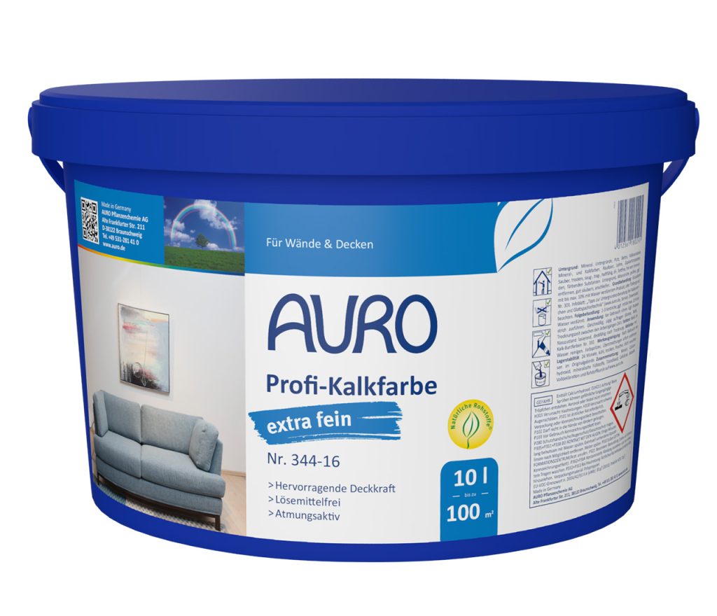 AURO Profi Kireç Boyası, ekstra ince No. 344-16, 10 litrelik ambalaj, bataklık kireci esaslı pürüzsüz kireç boyası