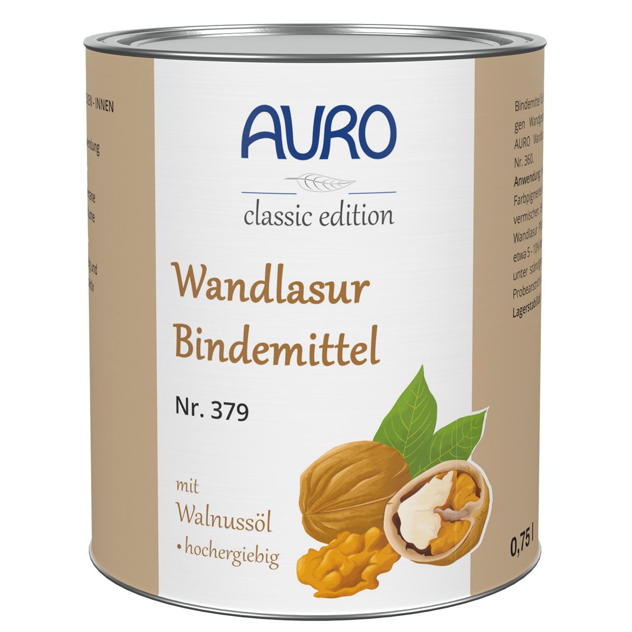 AURO Duvar Lazuru Bağlayıcısı No. 379, 0,75 litre kutuda, bej etiketli ve logolu