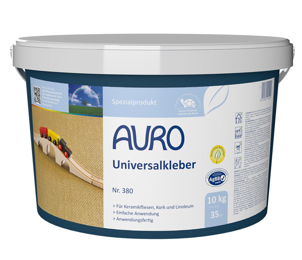 10 litrelik ambalaj AURO Üniversal Yapıştırıcı No. 380, beyaz etiketli ve net yazılı