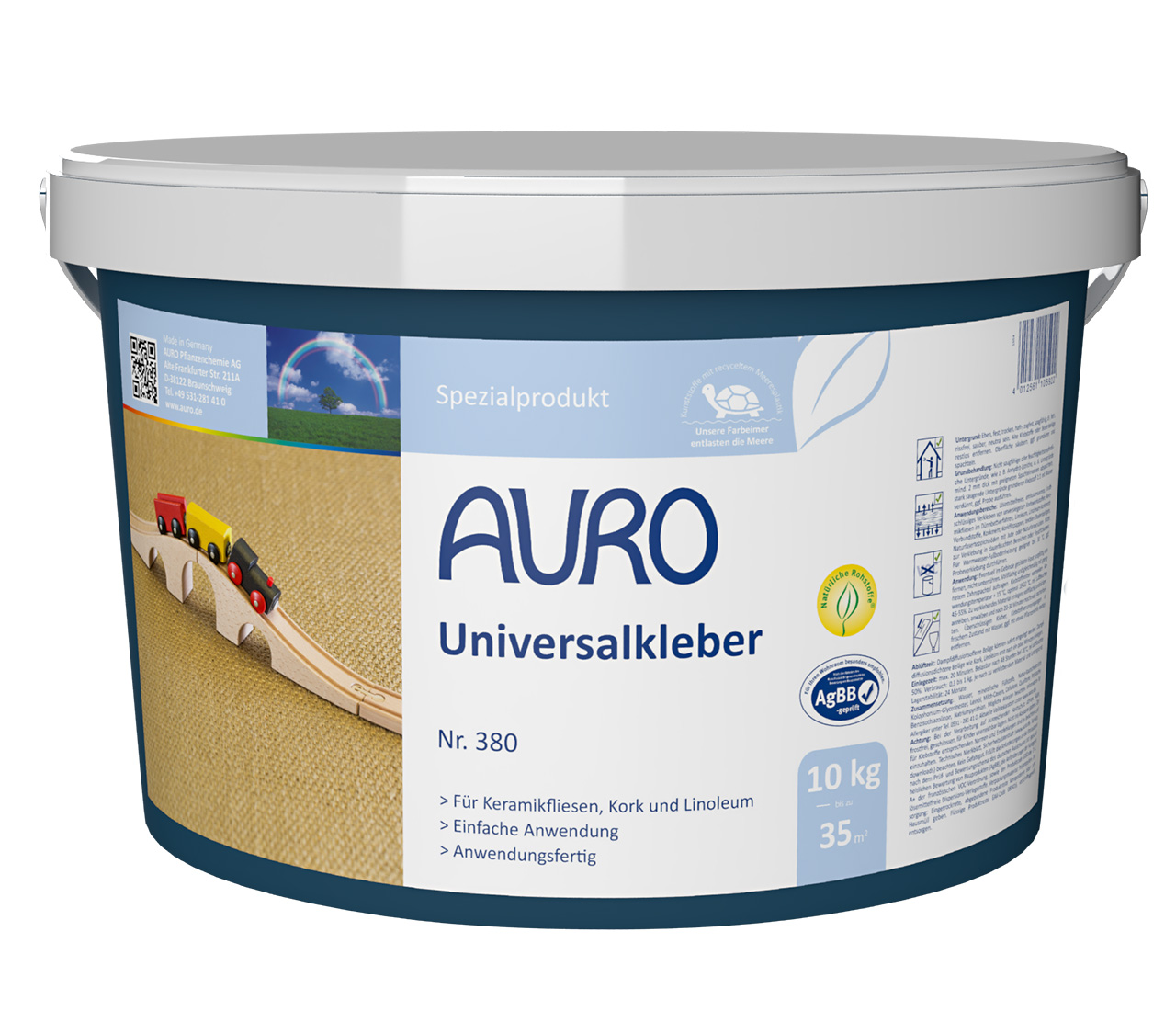 10 litrelik ambalaj AURO Üniversal Yapıştırıcı No. 380, beyaz etiketli ve net yazılı