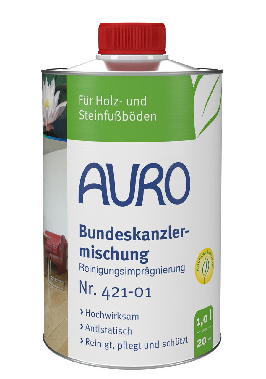 AURO Bundeskanzlermischung Temizleme Emprenyesi No. 421-01, beyaz etiketli 1 litre teneke şişede
