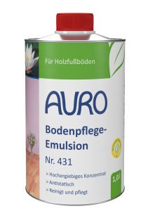 AURO Zemin Bakım Emülsiyonu No. 431, yağlanmış zeminler için beyaz etiketli 1 litre teneke şişede