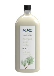 AURO Arvengeist Mobilya Cilası No. 441, beyaz etiketli 0,25 litre şişe, antistatik bakım cilası