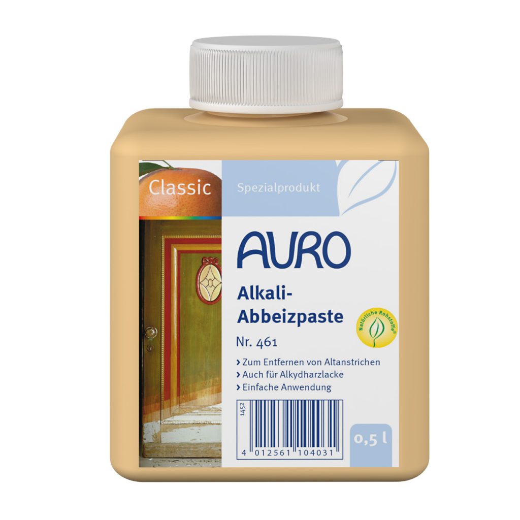 AURO Alkali Boya Sökücü Macun No. 461, 0,5 litrelik ambalajda, beyaz etiketli, net görünen etiket ve baskıyla