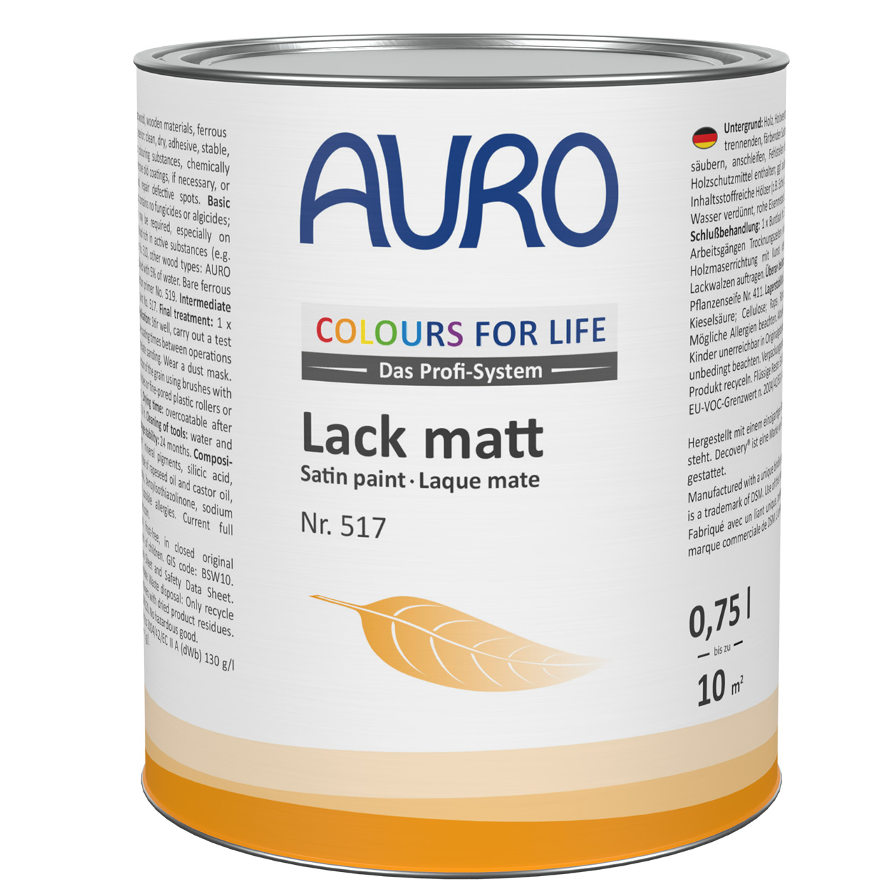 AURO COLOURS FOR LIFE Vernik, mat No. 517, DIN sertifikalı mühürlü 0,75 litre kutuda