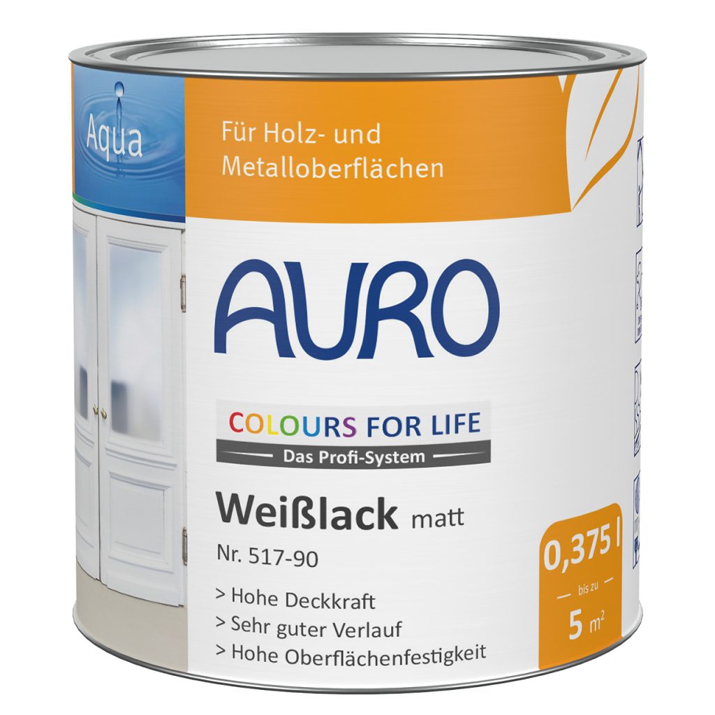 AURO COLOURS FOR LIFE Beyaz Lake, mat No. 517-90, 0,375 litre kutu, beyaz etiketli ve kalite mühürlü