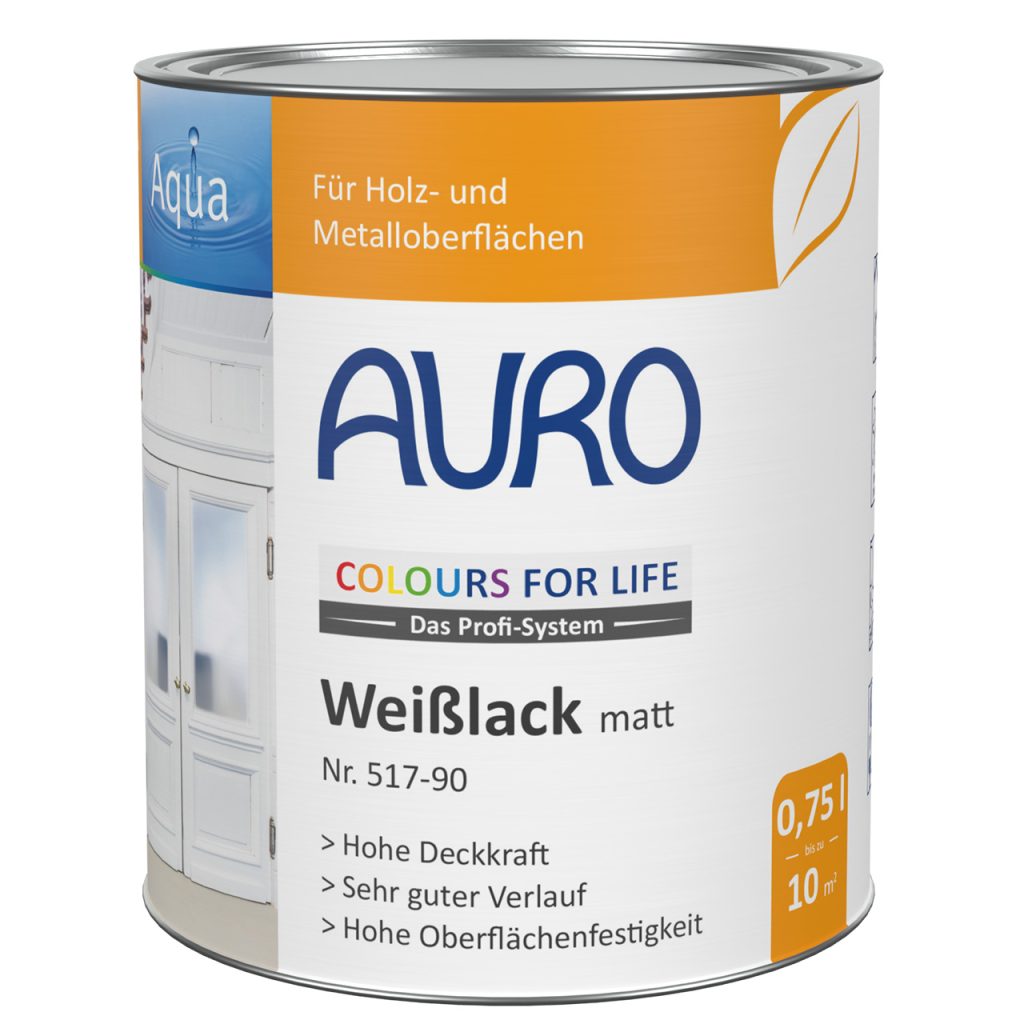 AURO COLOURS FOR LIFE Beyaz Lake, mat No. 517-90, 0,75 litre kutu, beyaz etiketli ve DIN sertifikalı mühürlü