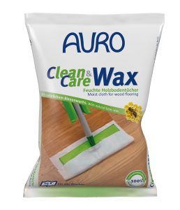 AURO Clean & Care Wax No. 680, bir paket ıslak ahşap zemin mendili, kompostlanabilir, ahşap, mantar ve laminat için.