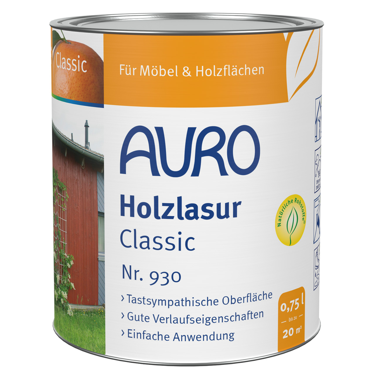 AURO Ahşap Lazuru Classic No. 930 0,75 litrelik kutu, ipek parlak, hava koşullarına dayanıklı, iç ve dış mekan için.