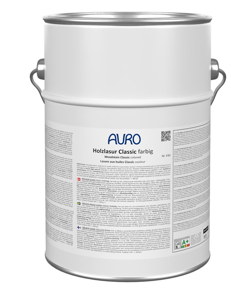 AURO Ahşap Lazuru Classic No. 930 10 litrelik ambalaj, ipek parlak, hava koşullarına dayanıklı, iç ve dış mekan için.