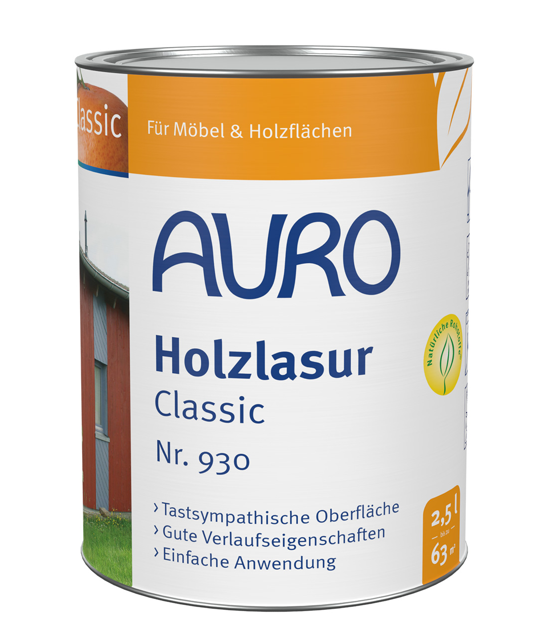 AURO Ahşap Lazuru Classic No. 930 2,5 litrelik kutu, ipek parlak, hava koşullarına dayanıklı, iç ve dış mekan için.