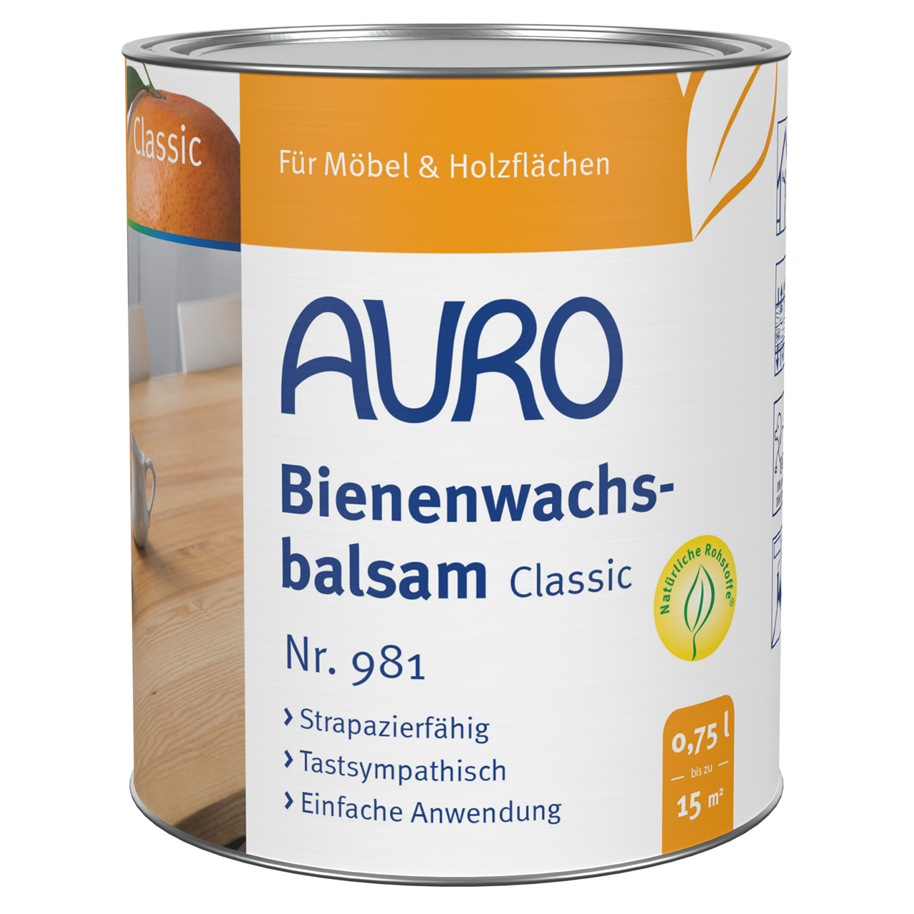 AURO Sıvı bal mumu balsamı 0,75 litre kutu, bal renkli, ipeksi parlak ahşap yüzeyler için.