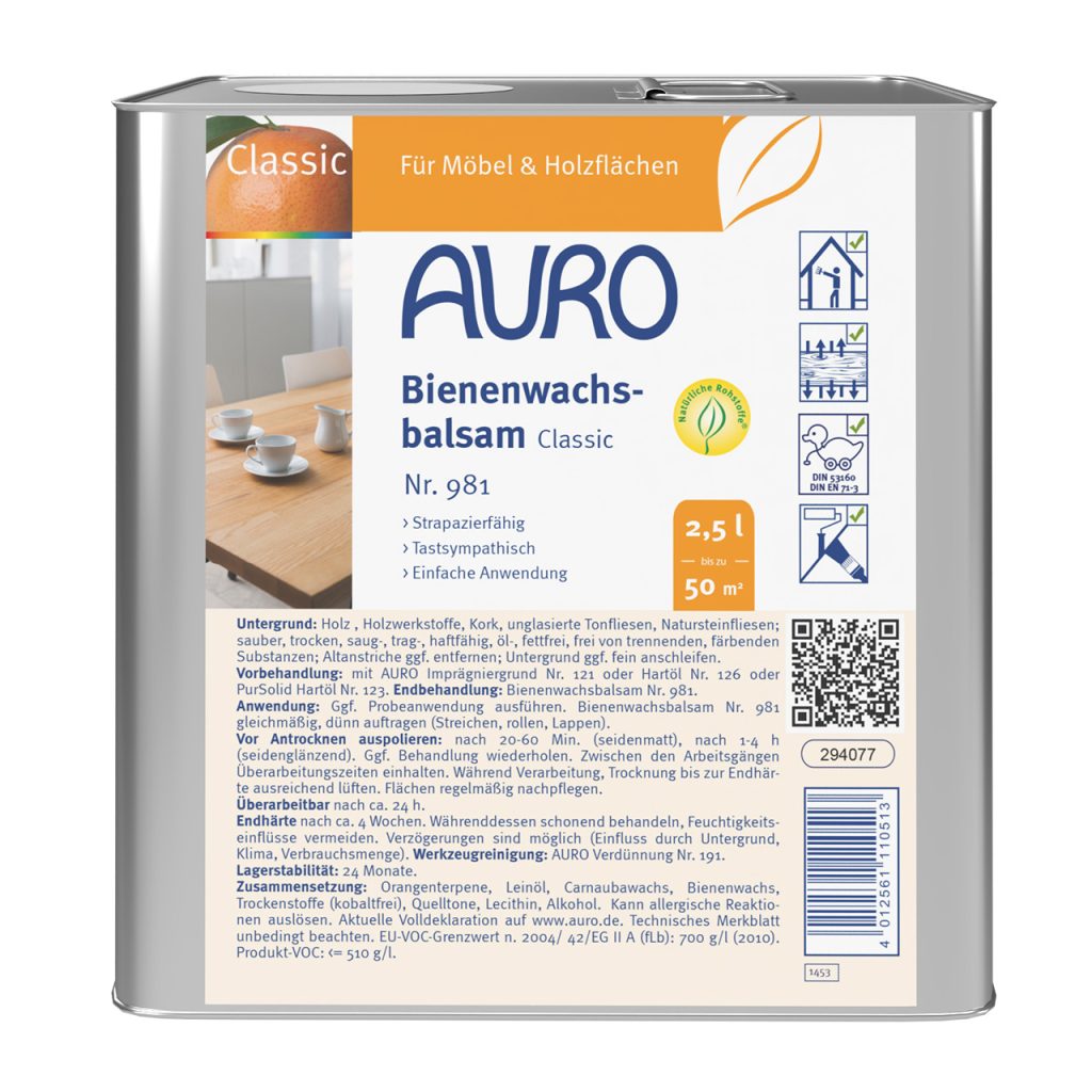 AURO Sıvı bal mumu balsamı 2,5 litre kutu, bal renkli, iç mekandaki büyük ahşap yüzeyler için.